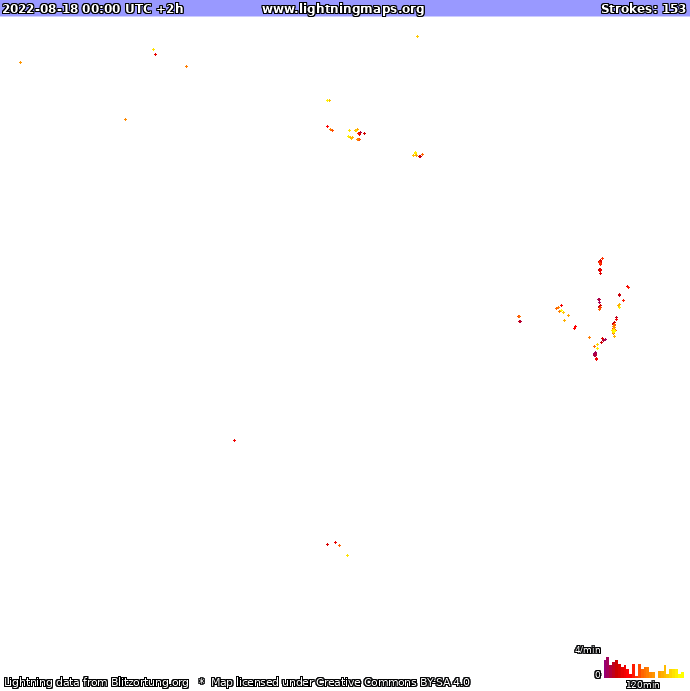 Mapa bleskov Oceania 18.08.2022 (Animácia)