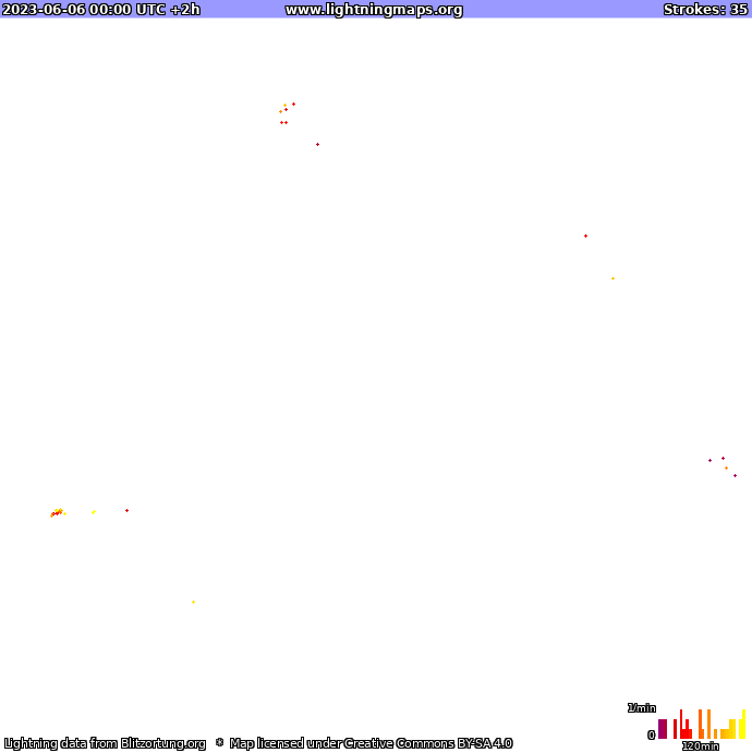 Mapa bleskov Oceania 06.06.2023 (Animácia)