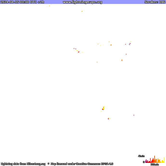 Mapa blesků Oceania 15.04.2024 (Animace)