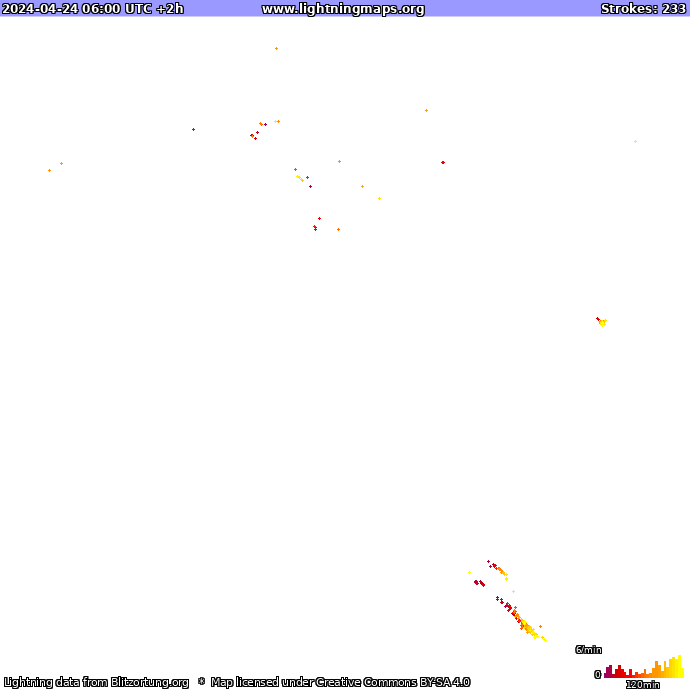 Bliksem kaart Oceania 24.04.2024 (Animatie)