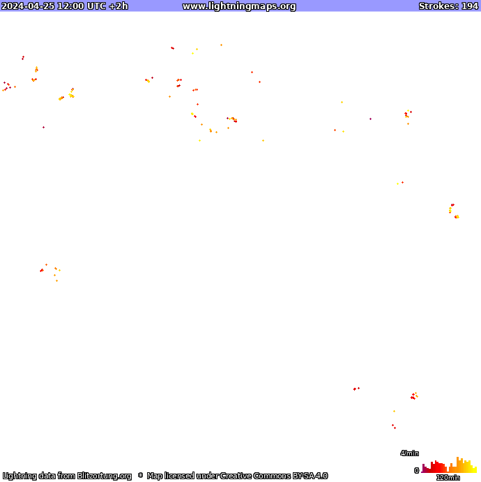 Mapa bleskov Oceania 25.04.2024 (Animácia)