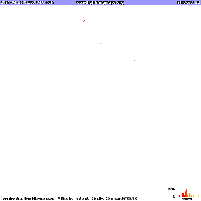 Mapa blesků Oceania 26.04.2024 (Animace)