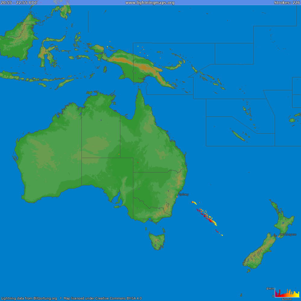 Mapa blesků Oceania (Big) 06.07.2024 (Animace)
