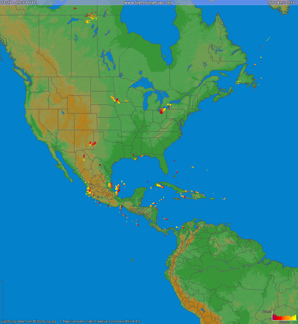 Poměr blesků (Stanice Meteor O-I  'East') North America 2024 