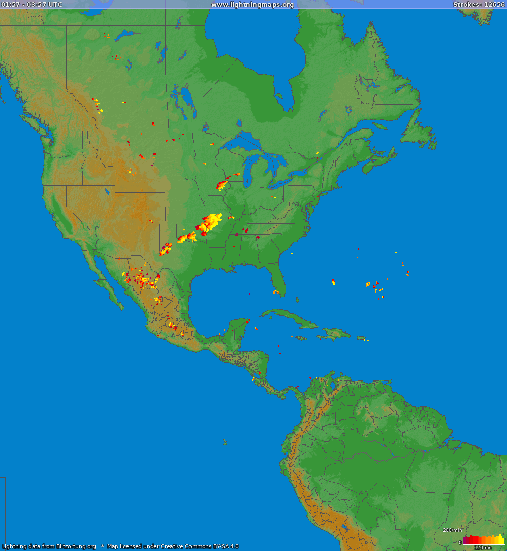 Poměr blesků (Stanice Town of Russell) North America 2024 Leden
