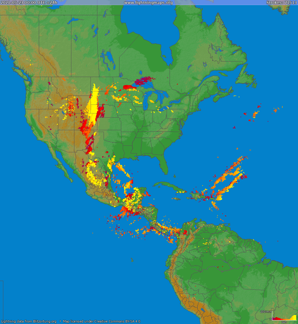 Lightning map North America 2021-05-23