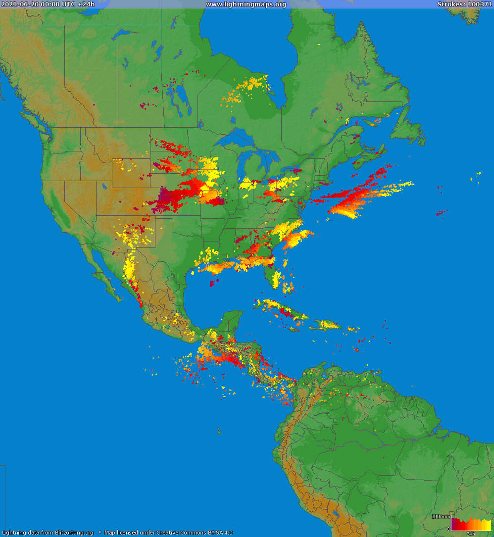 Lightning map North America 2021-06-20