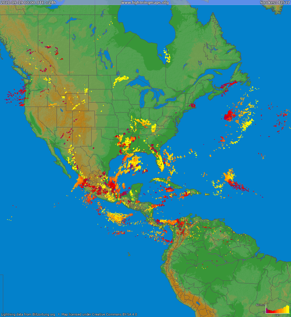 Lightning map North America 2021-09-19