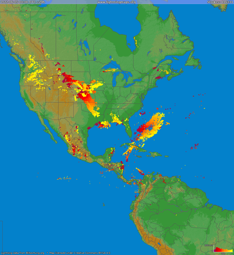 Mappa dei fulmini North America 05.06.2022