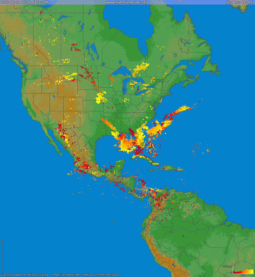 Lightning map North America 2022-06-11