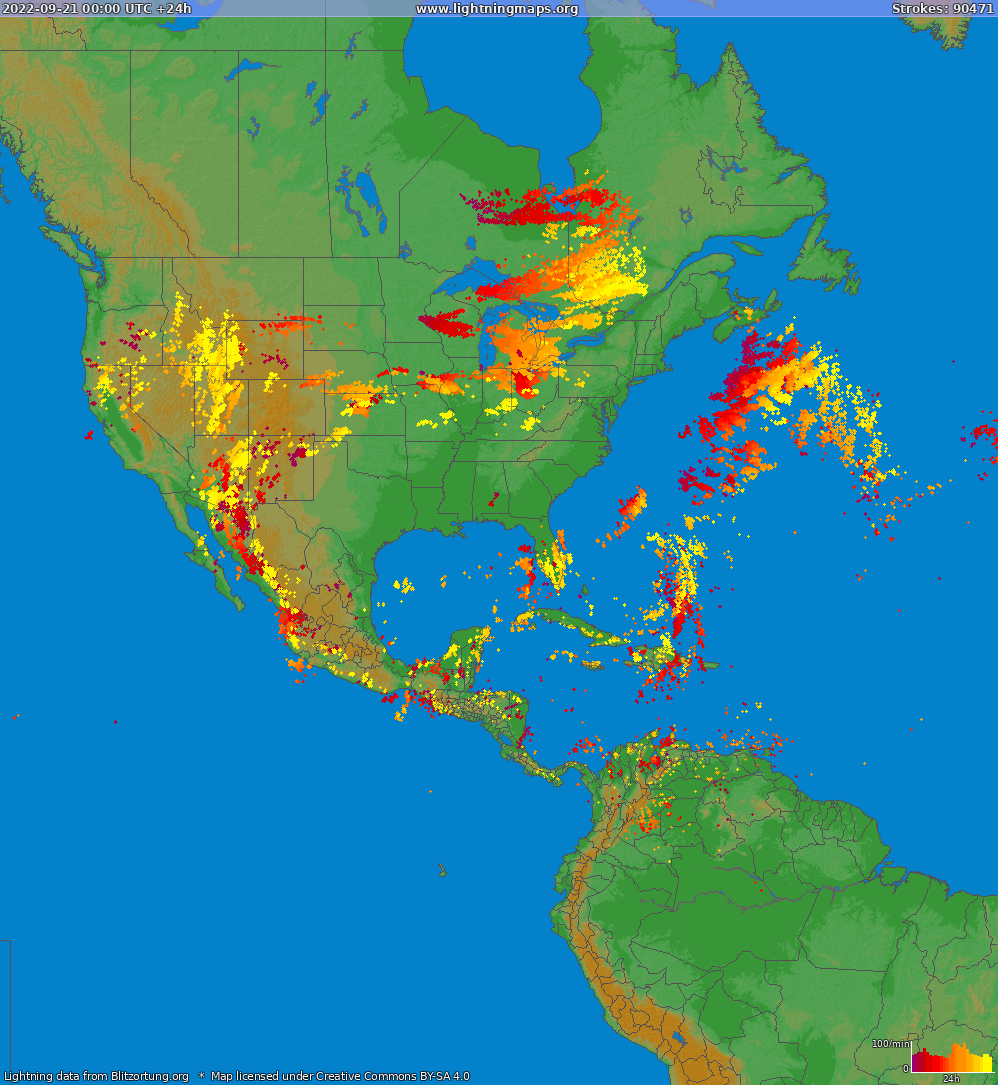 Bliksem kaart North America 21.09.2022