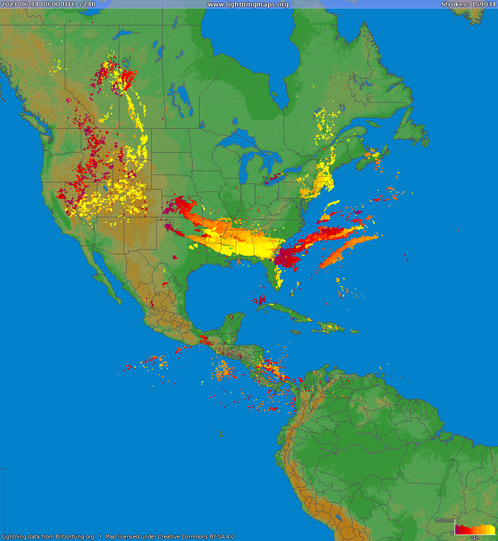 Mappa dei fulmini North America 14.06.2023