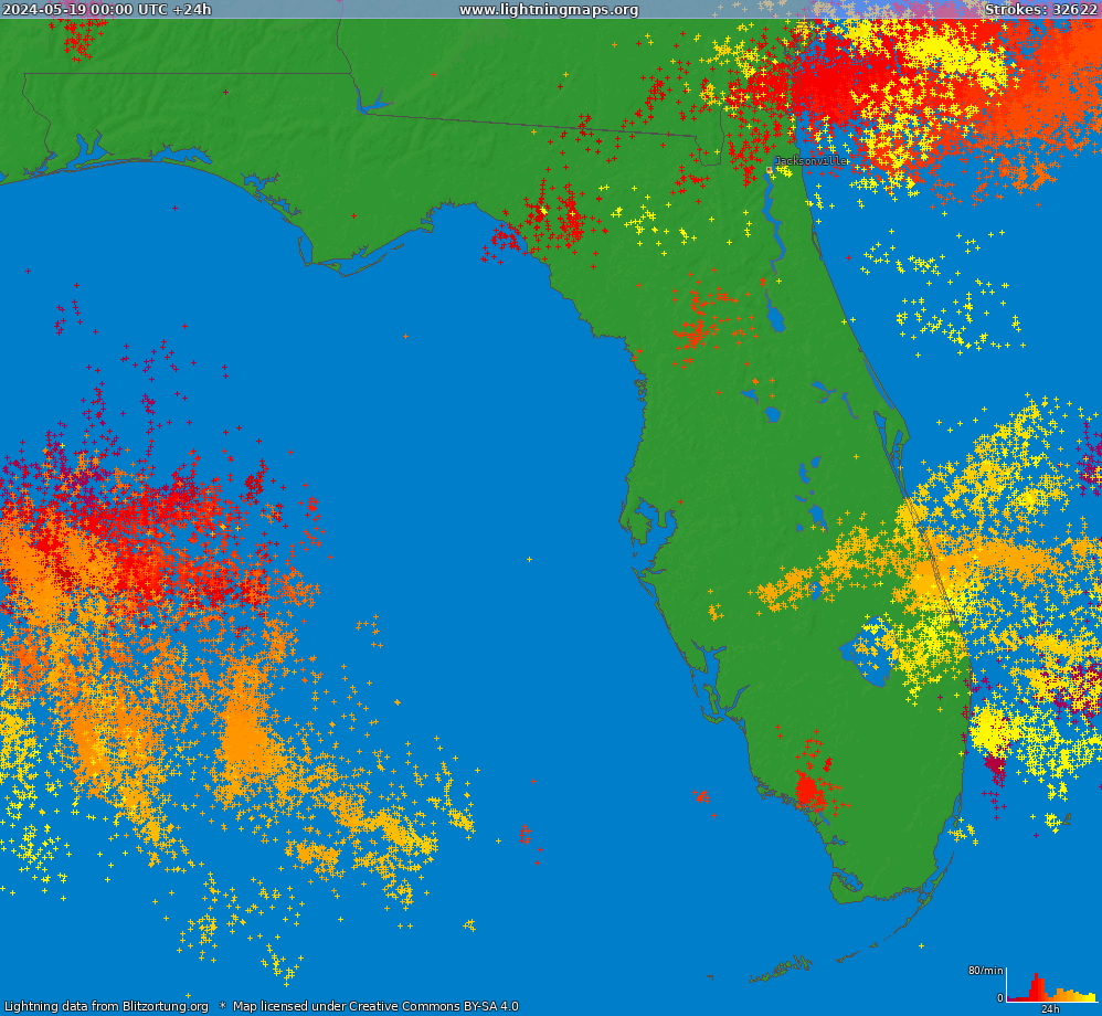 Mapa bleskov Florida (Big) 19.05.2024