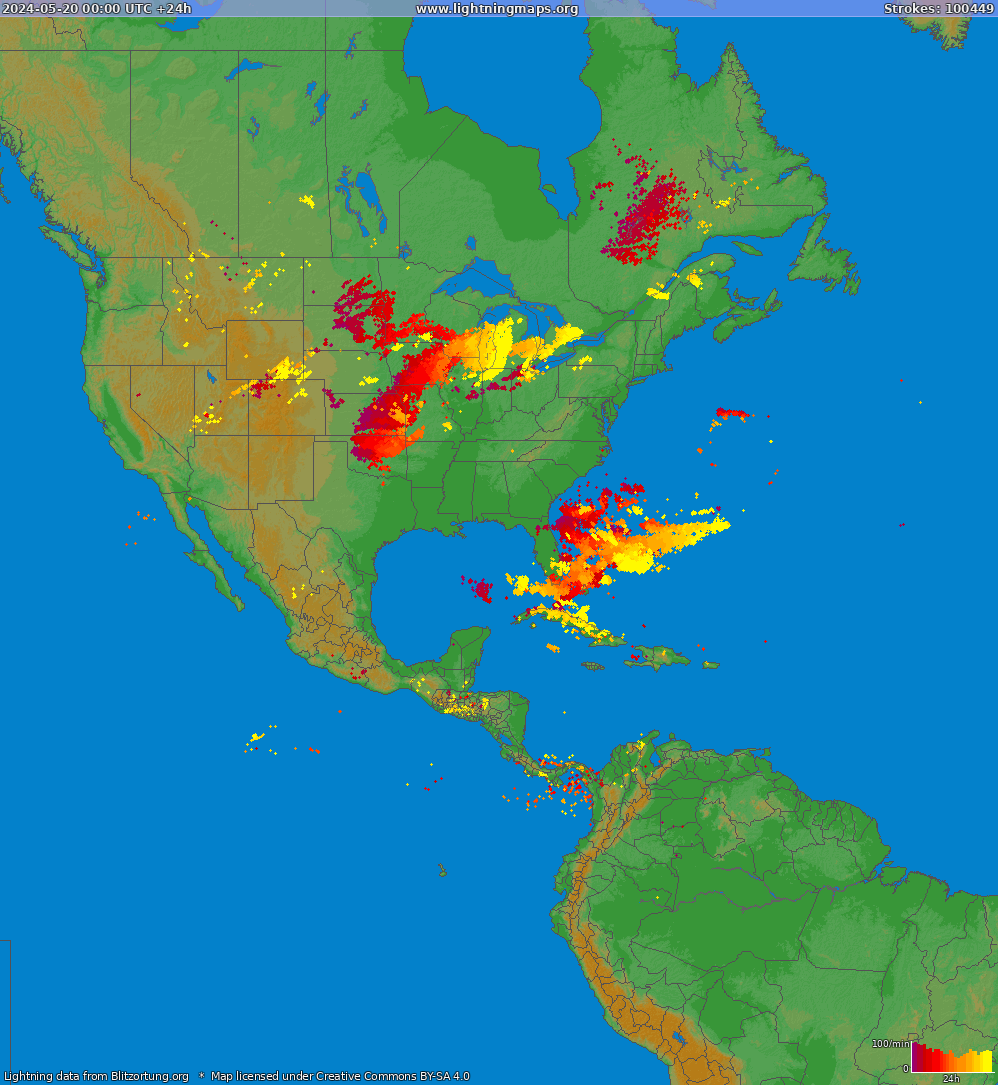 Lightning map North America 2024-05-20