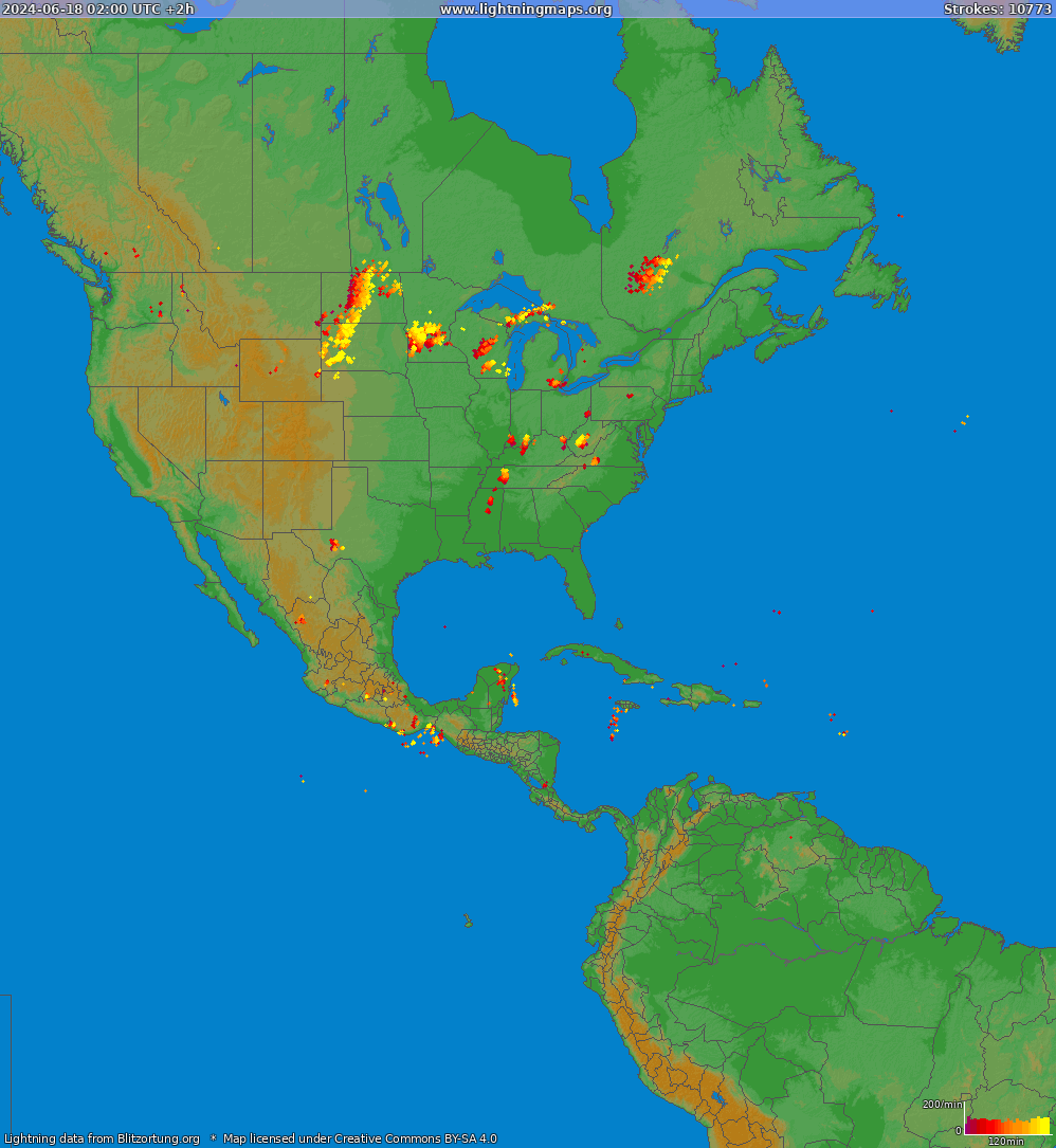 Mappa dei fulmini North America 18.06.2024 (Animazione)