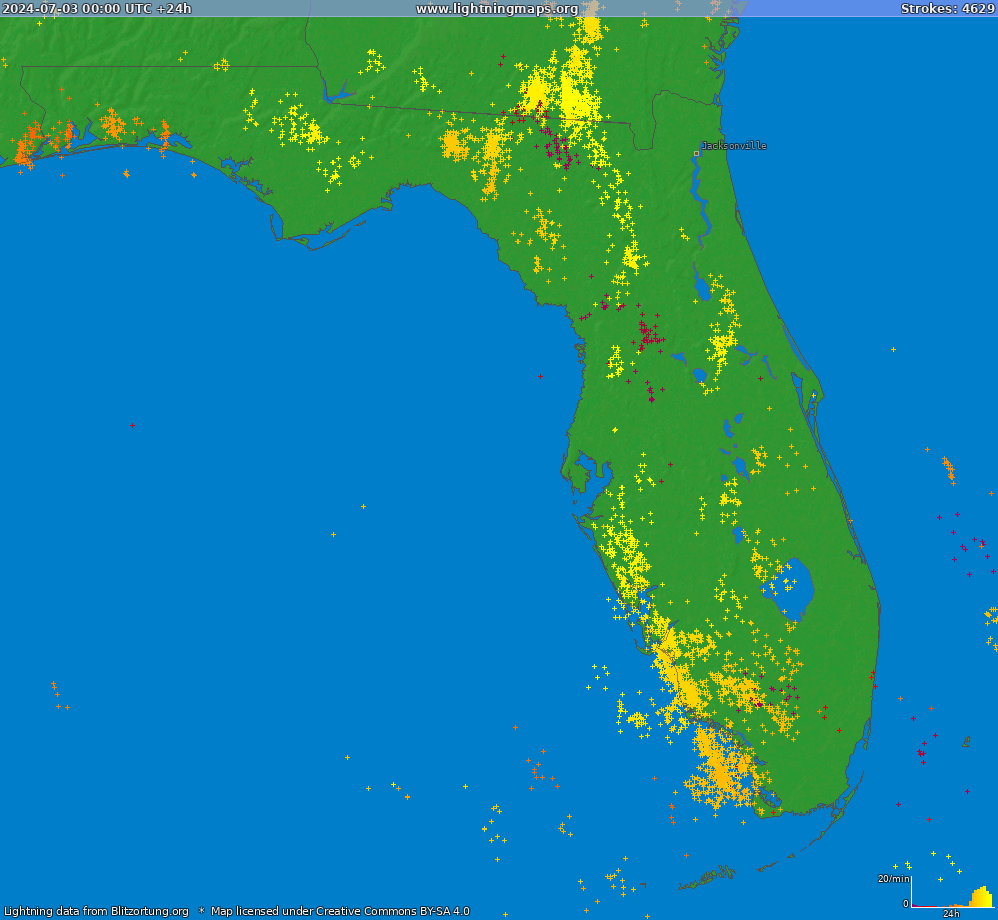 Lightning map Florida (Big) 2024-07-03