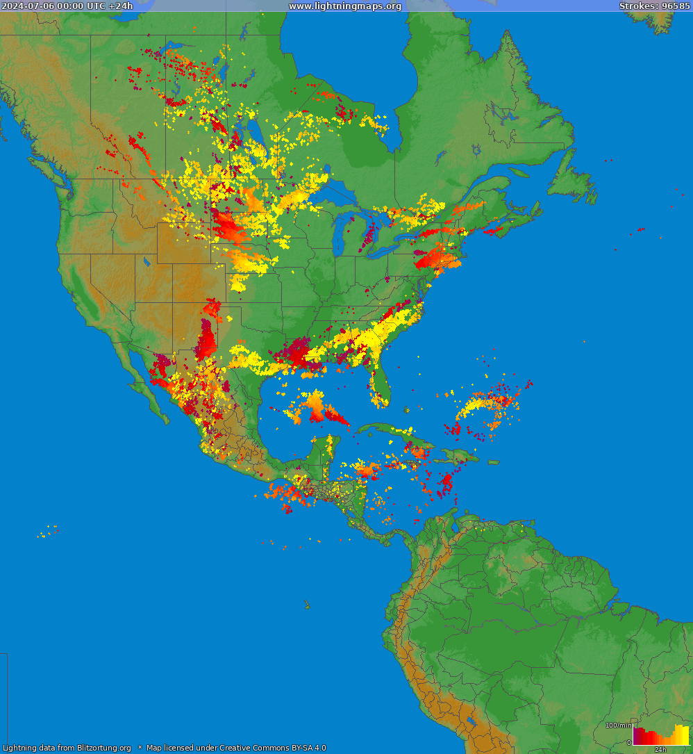 Mappa dei fulmini North America 06.07.2024