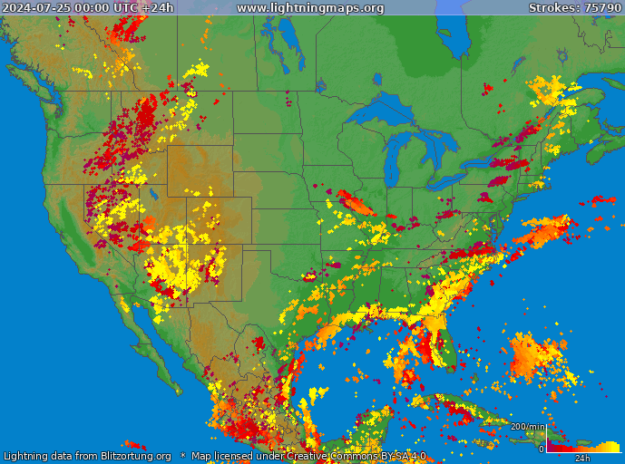 Lightning map USA 2024-07-25