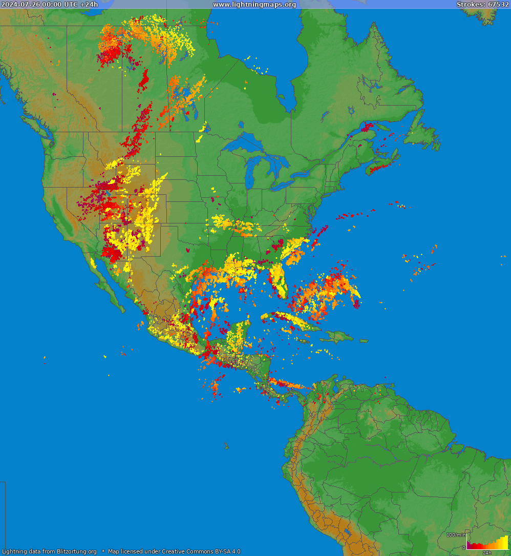 Mappa dei fulmini North America 26.07.2024