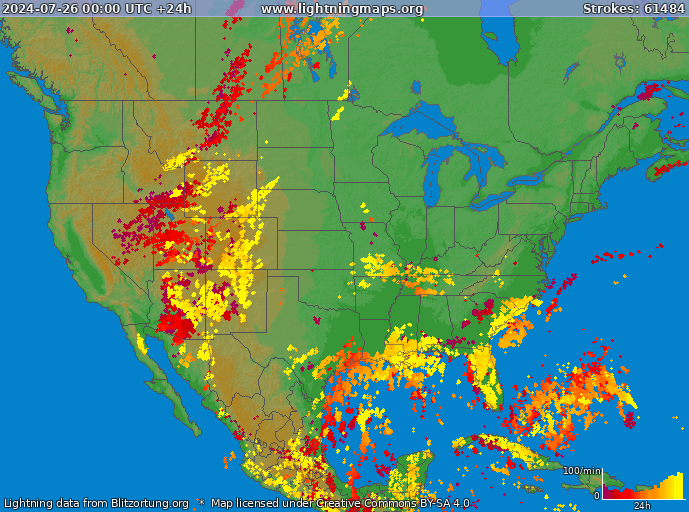 Lightning map USA 2024-07-26