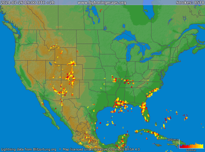 Lightning map USA 2024-07-26 (Animation)