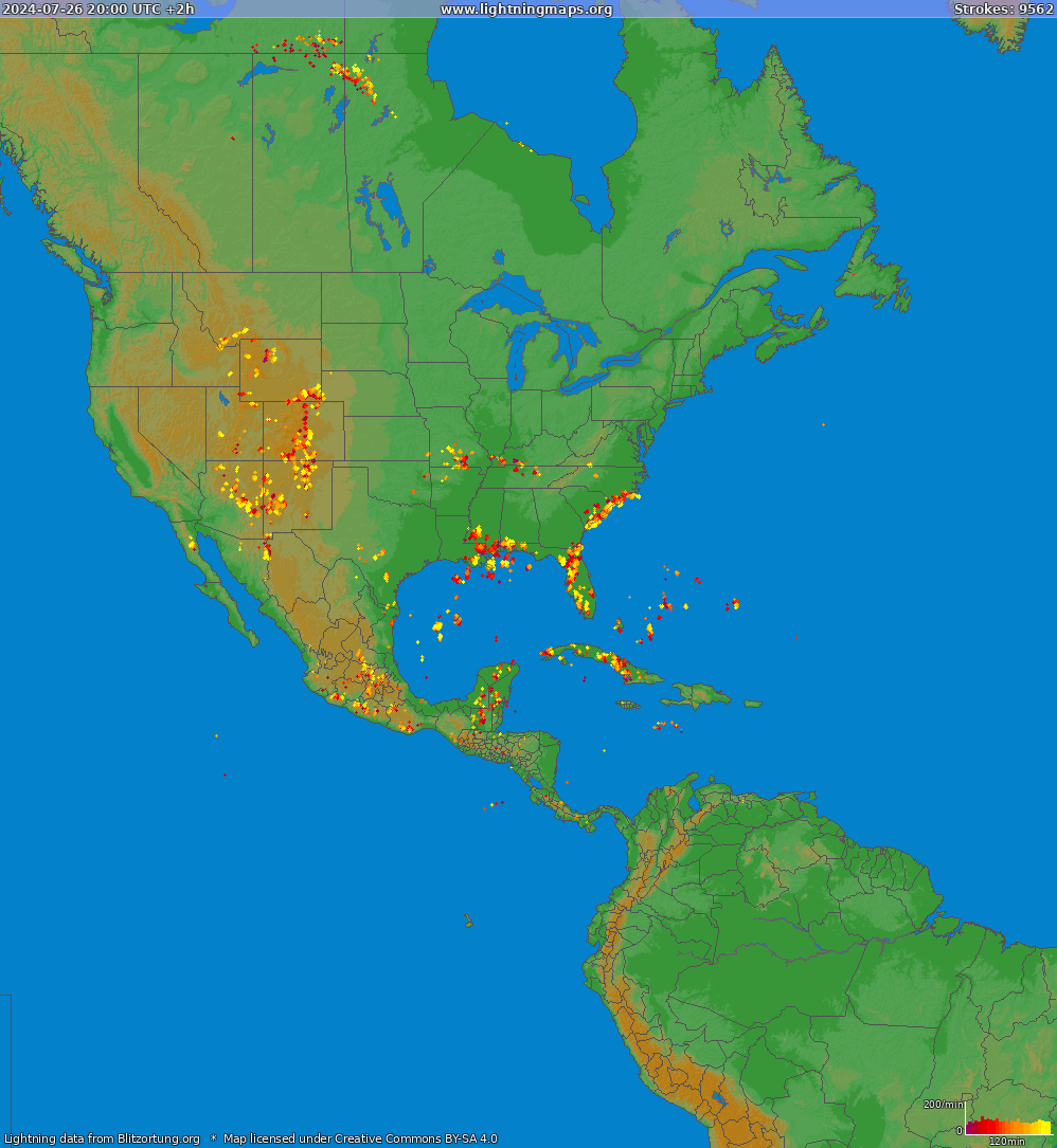 Mapa blesků North America 26.07.2024 (Animace)