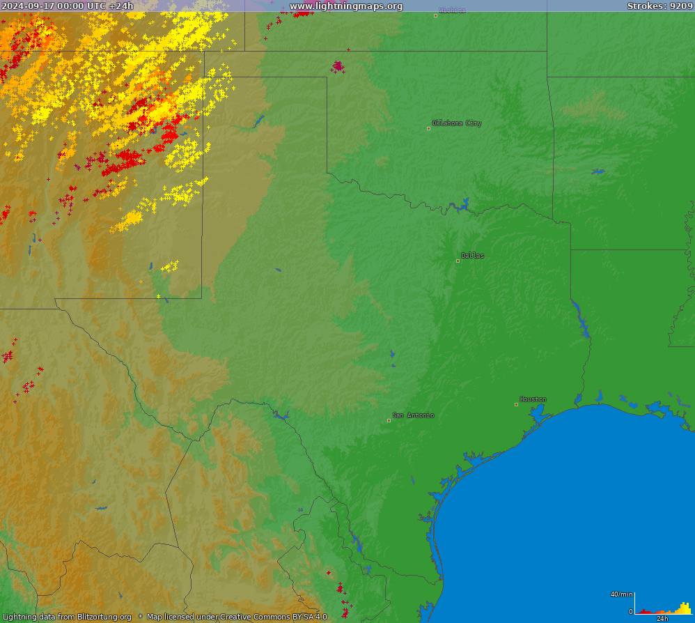 Lightning map Texas (Big) 2024-09-17