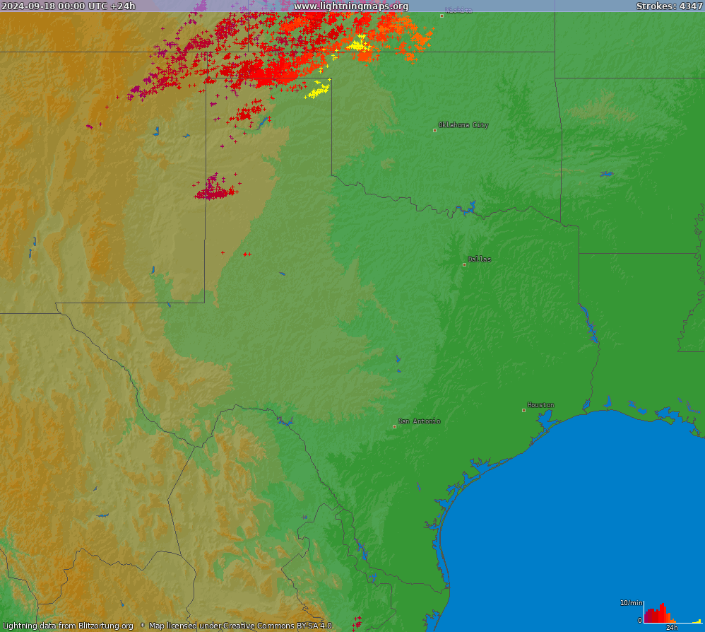 Карта блискавок Texas (Big) 18.09.2024