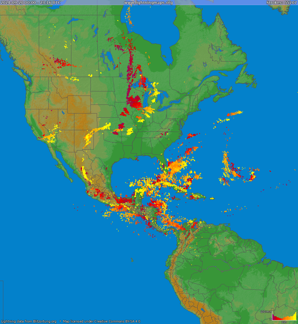 Mapa blesků North America 20.09.2024