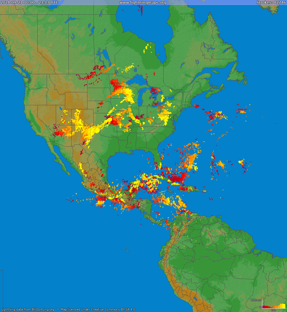 Lightning map North America 2024-09-21