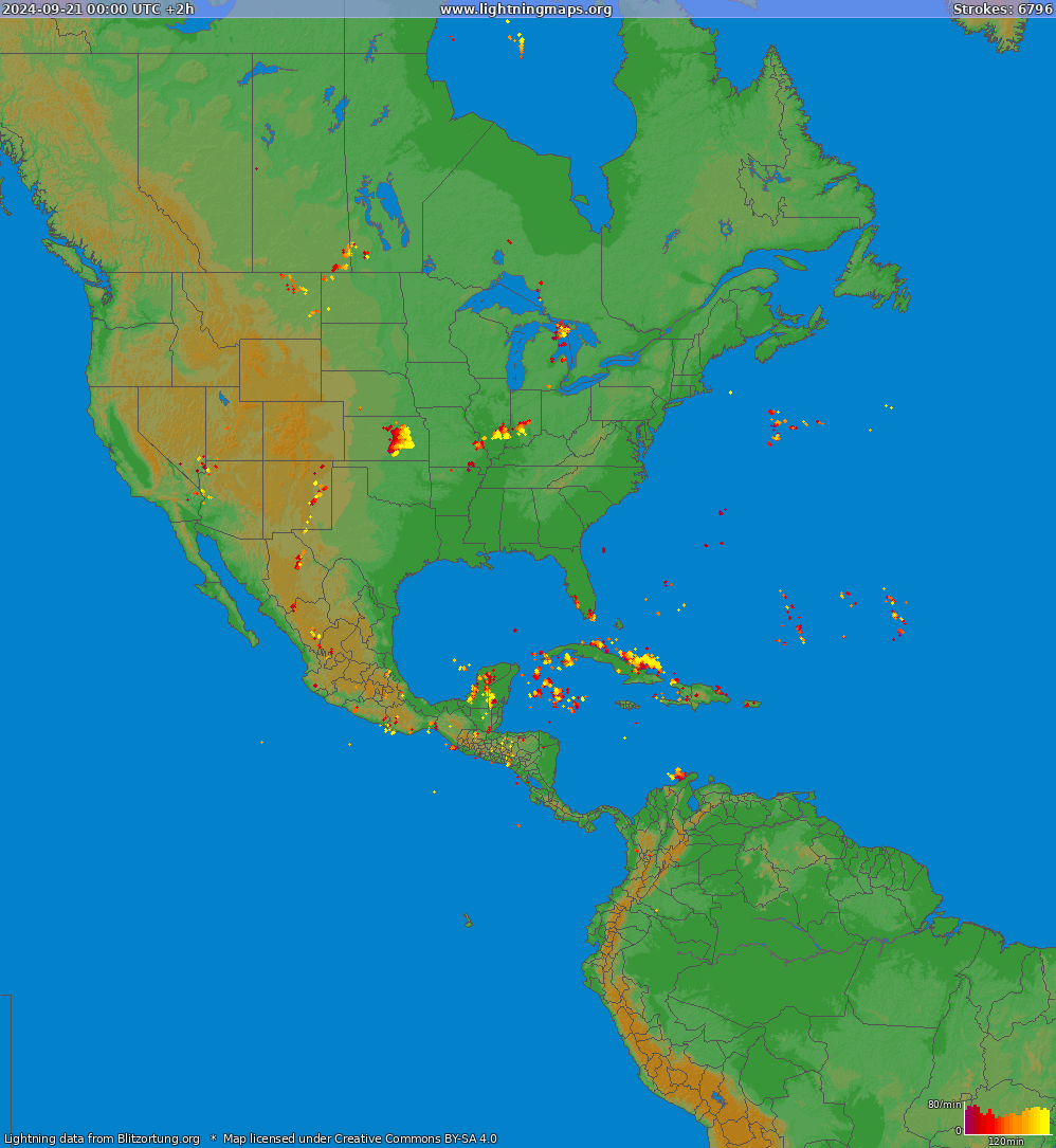 Mapa blesků North America 21.09.2024 (Animace)