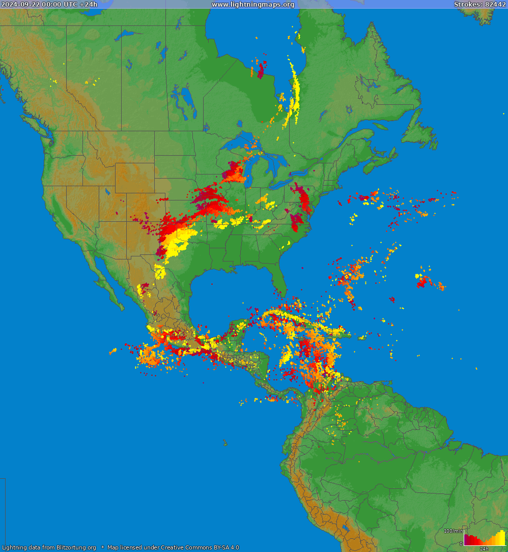 Lightning map North America 2024-09-22