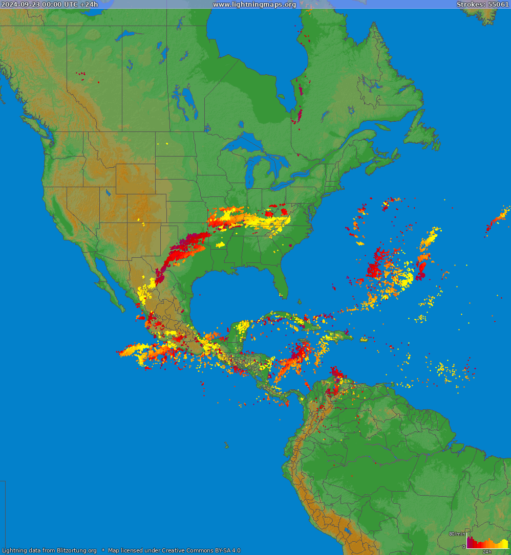 Lightning map North America 2024-09-23