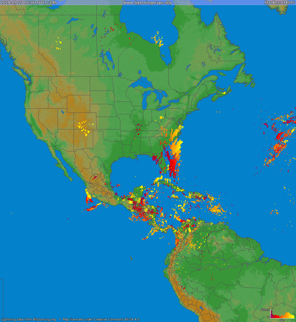 Mappa dei fulmini North America 27.09.2024