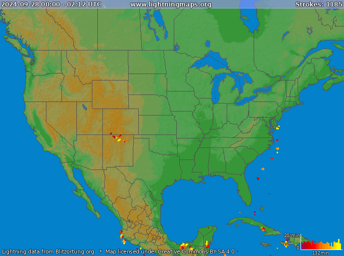 Карта блискавок USA 28.09.2024