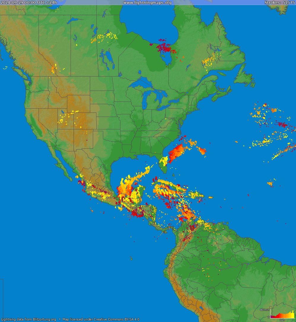 Mapa wyładowań Ameryka Północna 2024-09-29