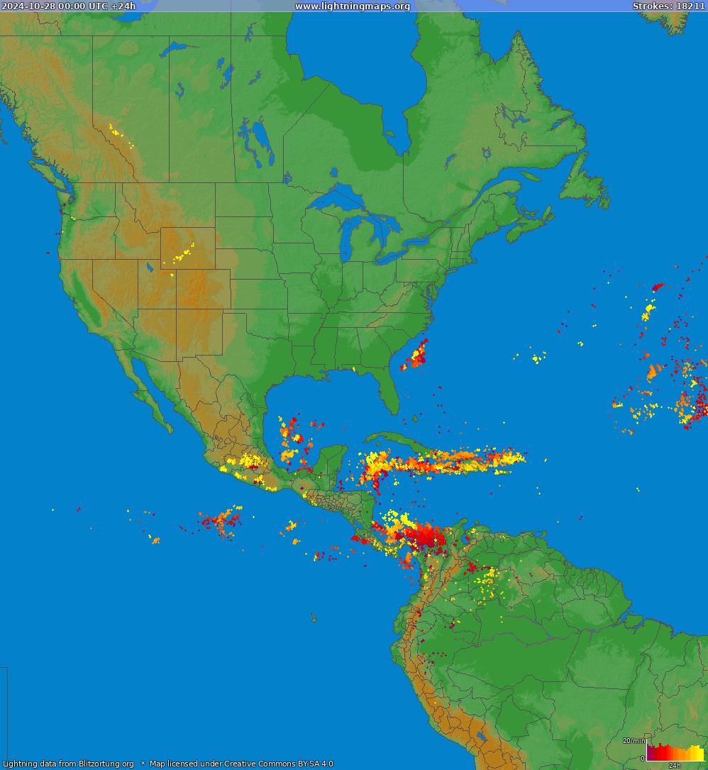 Lightning map North America 2024-10-28