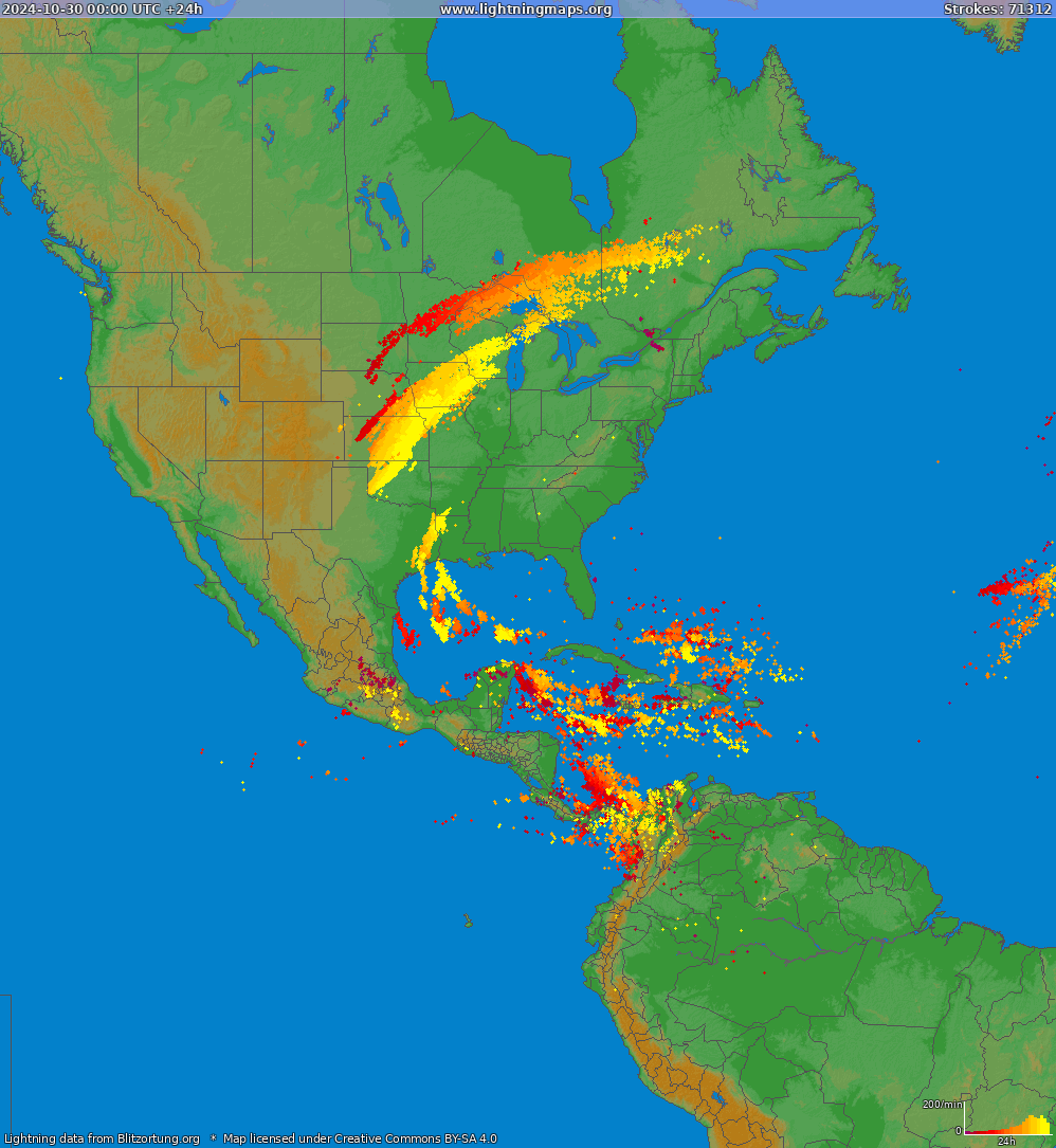 Mapa wyładowań Ameryka Północna 2024-10-30