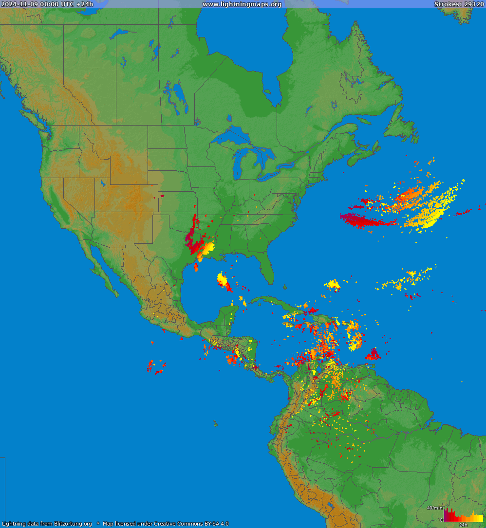 Mapa bleskov North America 09.11.2024