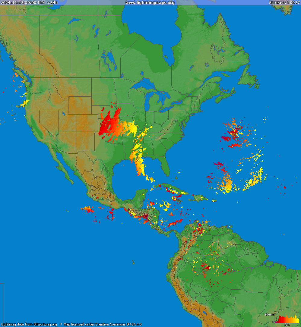 Zibens karte North America 2024.11.13