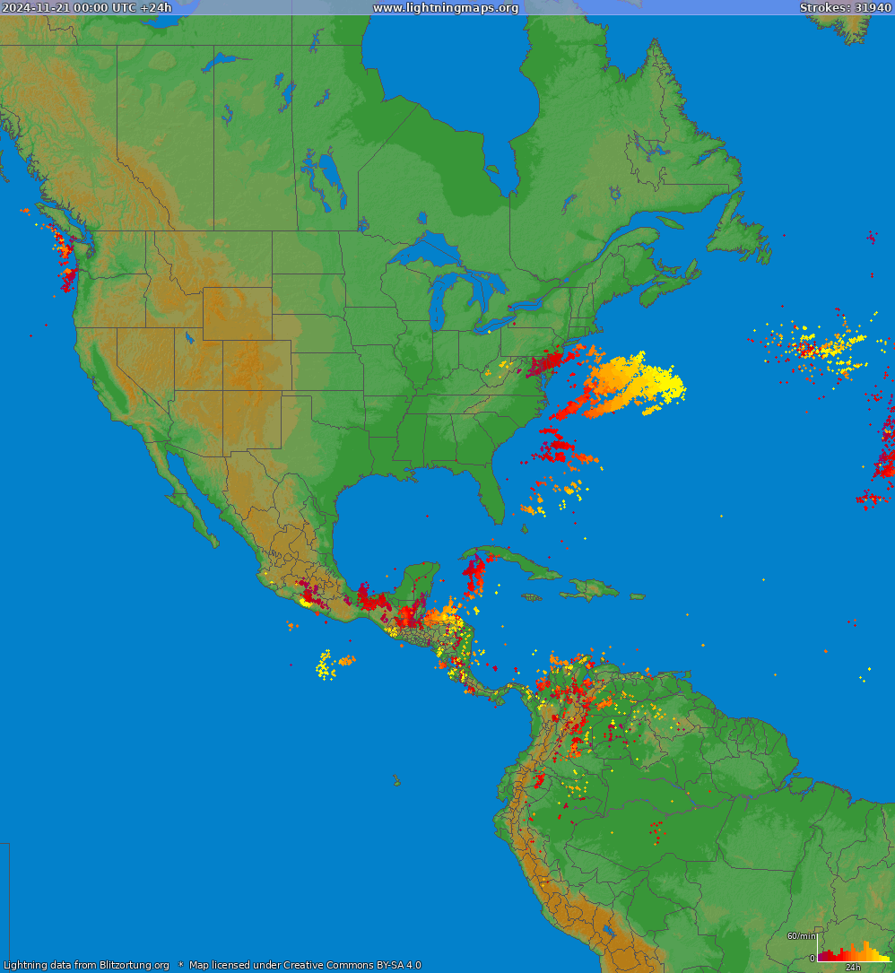 Lightning map North America 2024-11-21