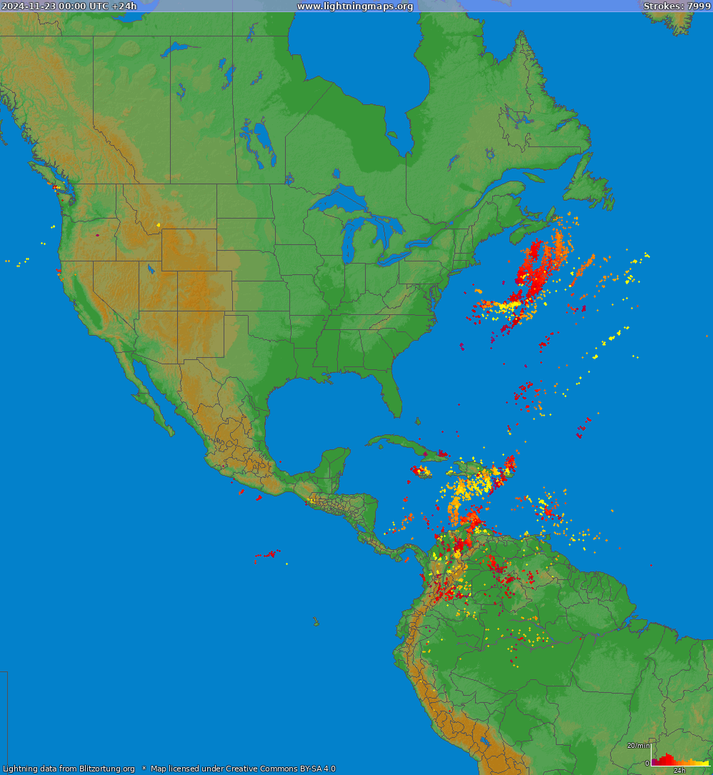 Lightning map North America 2024-11-23