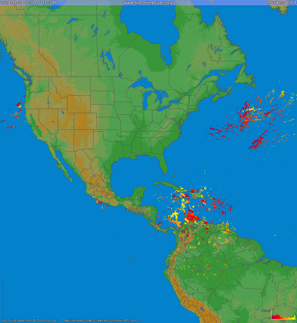 Mappa dei fulmini North America 24.11.2024