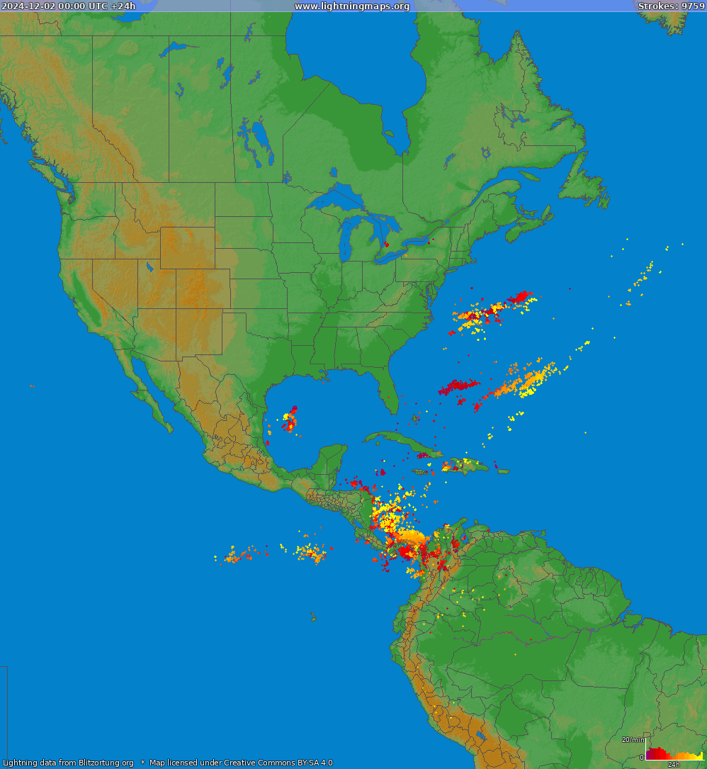 Mapa blesků North America 02.12.2024