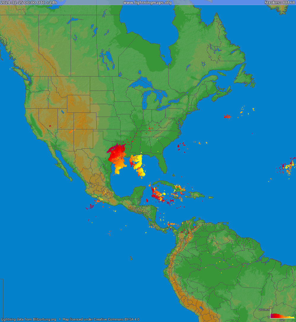 Lightning map North America 2024-12-25