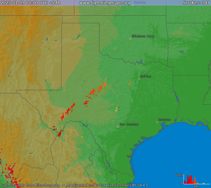 Lightning map Texas 2025-01-09