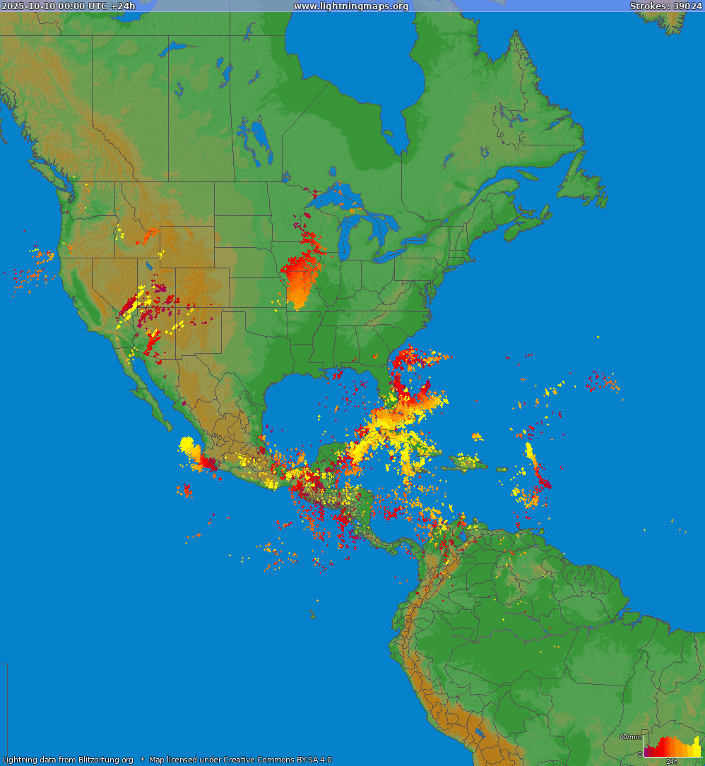 Mappa dei fulmini North America 10.10.2025
