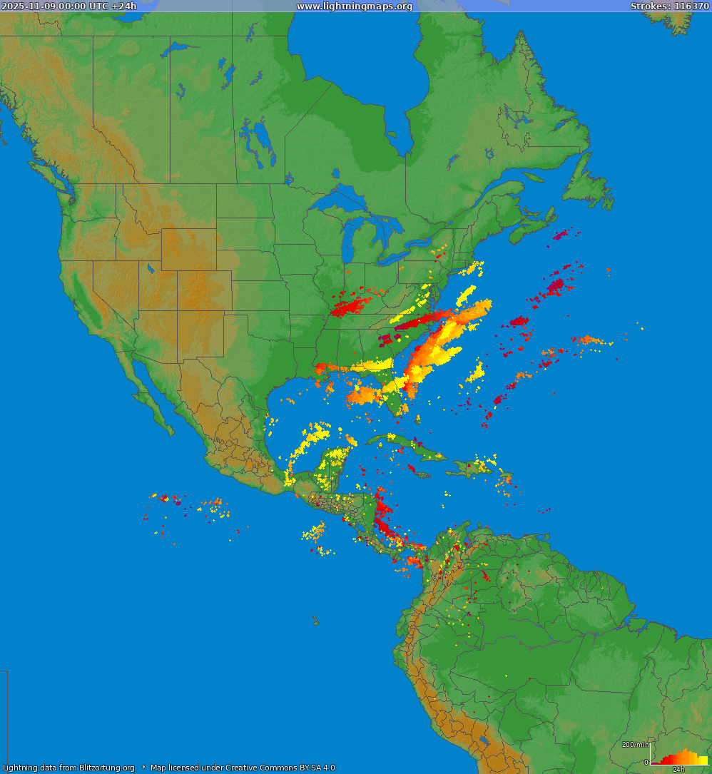 Lightning map North America 2025-11-09