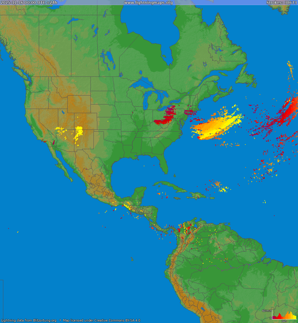 Zibens karte North America 2025.11.16