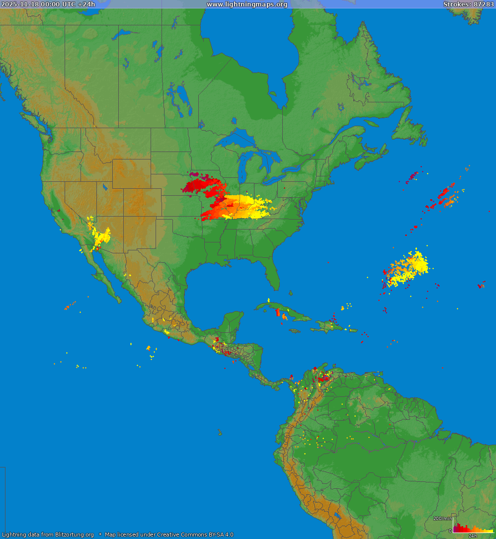 Carte de la foudre North America 18/11/2025